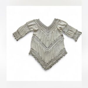 Cream Crochet Eyelet Top with 3/4 Sleeves Medium